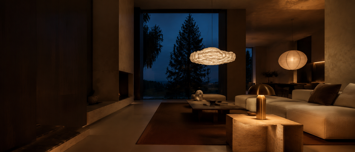 Luxury living room illuminated by sculptural ilux lighting